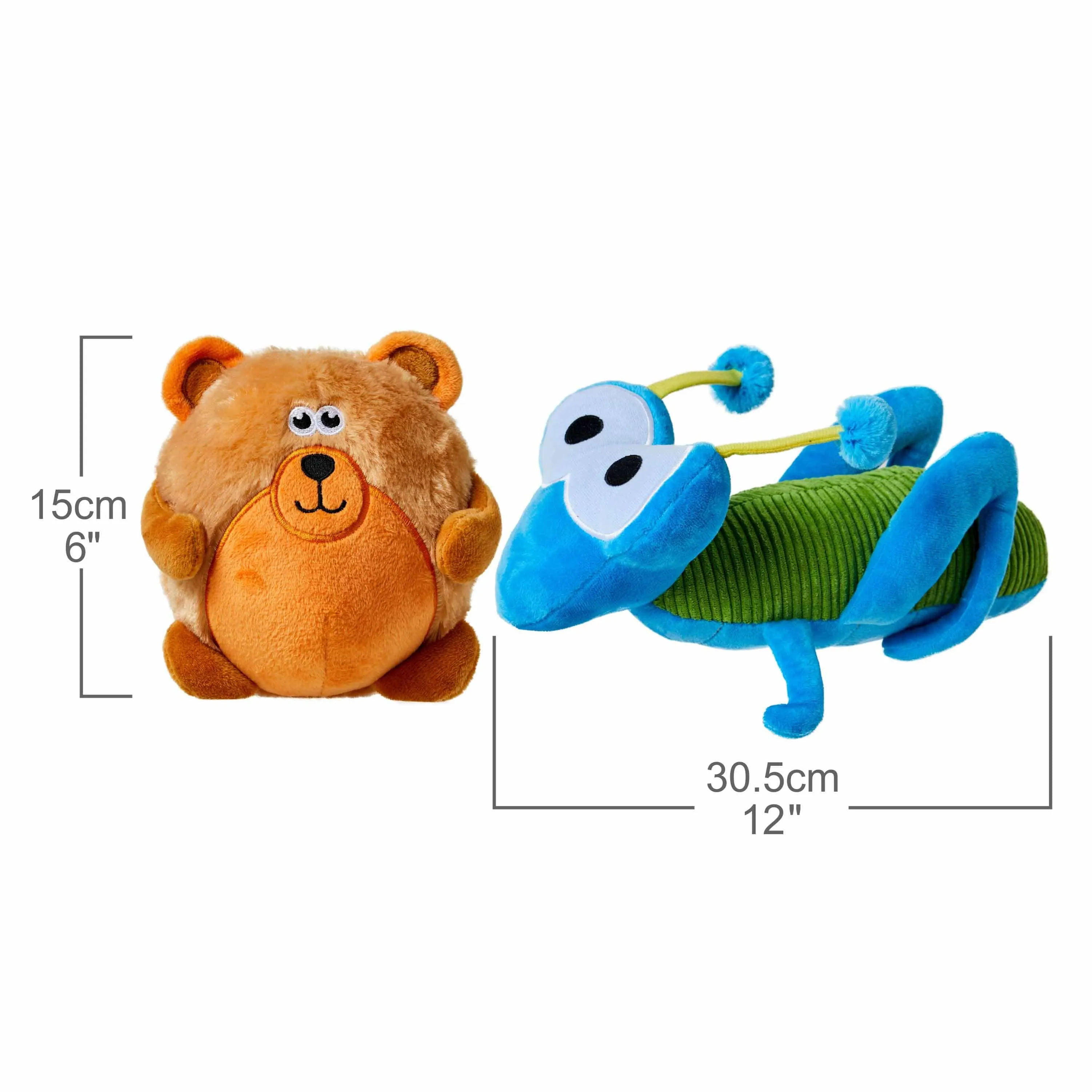 2 Pack, 12" Grasshopper   6" Bear Squeaky Plush Dog Chew Toy for Puppies, Durable Dog Interactive Toys