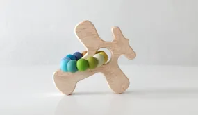 Airplane Wood Grasping Toy With Teething Beads