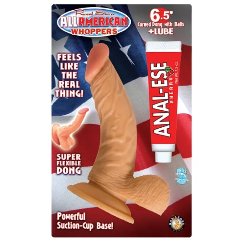 All American Whoppers 6.5-Inch Curved Dong With Balls Lube -Flesh