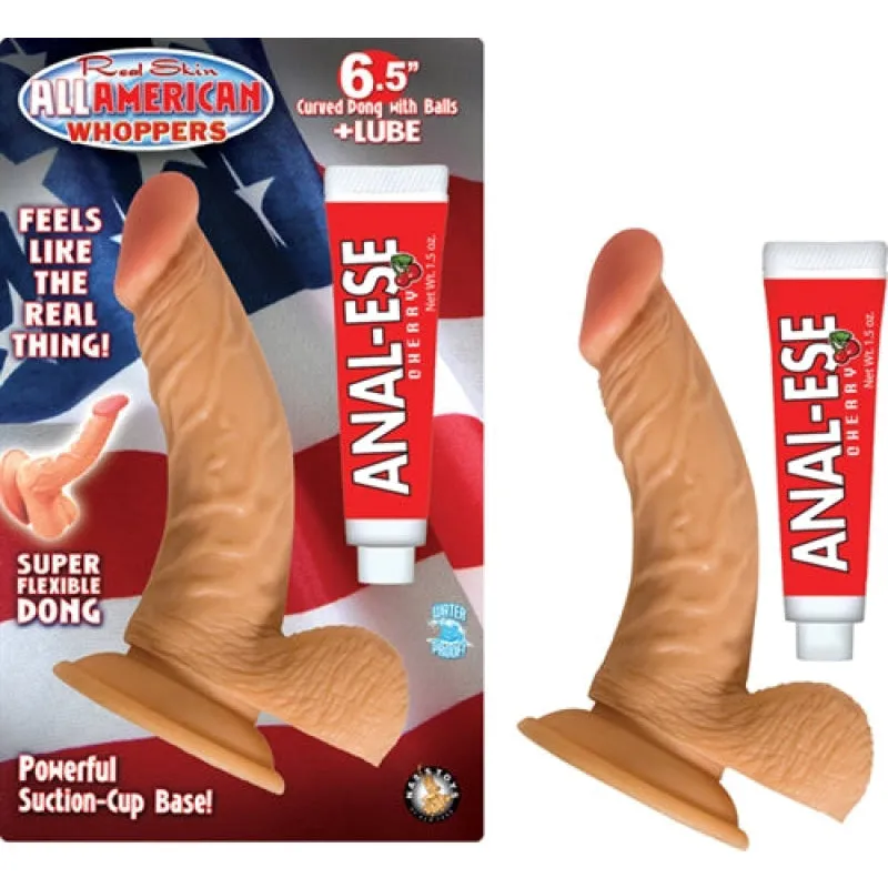 All American Whoppers 6.5-Inch Curved Dong With Balls Lube -Flesh