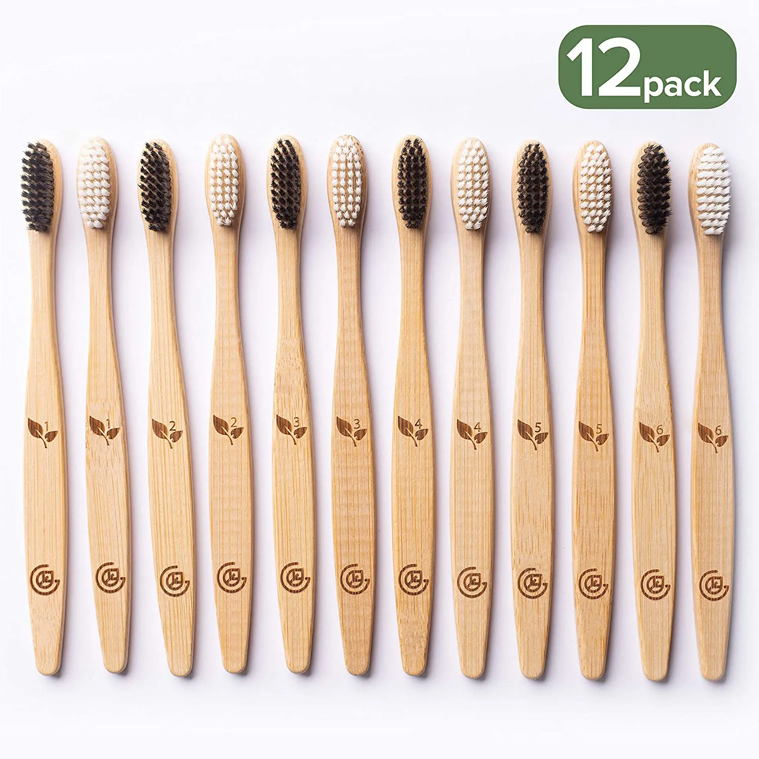 Bamboo Toothbrushes, 12 Pack BPA Free Soft Bristles Toothbrushes  Eco-Friendly, Natural, Set of 2