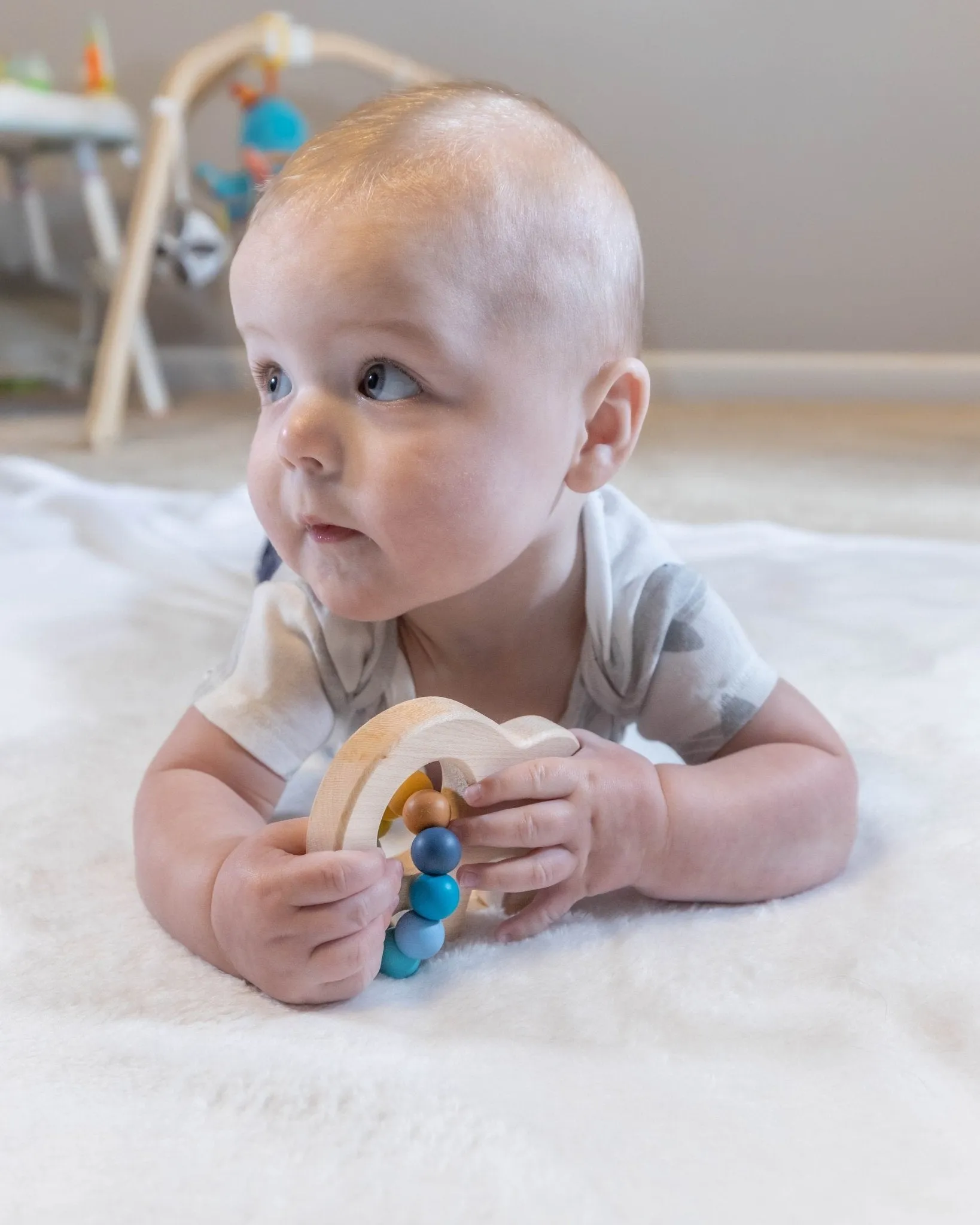 Elephant Wooden Grasping Toy with Teething Beads