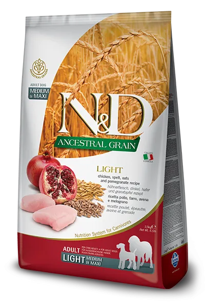 Farmina Natural & Delicious Ancestral Grain Light Chicken & Pomegranate Adult Medium & Maxi Dog Food