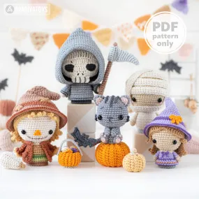 Halloween Minis set 3 from “AradiyaToys Minis” collection / crochet patterns by AradiyaToys (Amigurumi tutorial PDF file) witch scarecrow