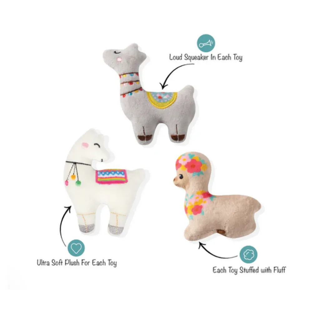 Llama Love Plush Dog Toy 3pk