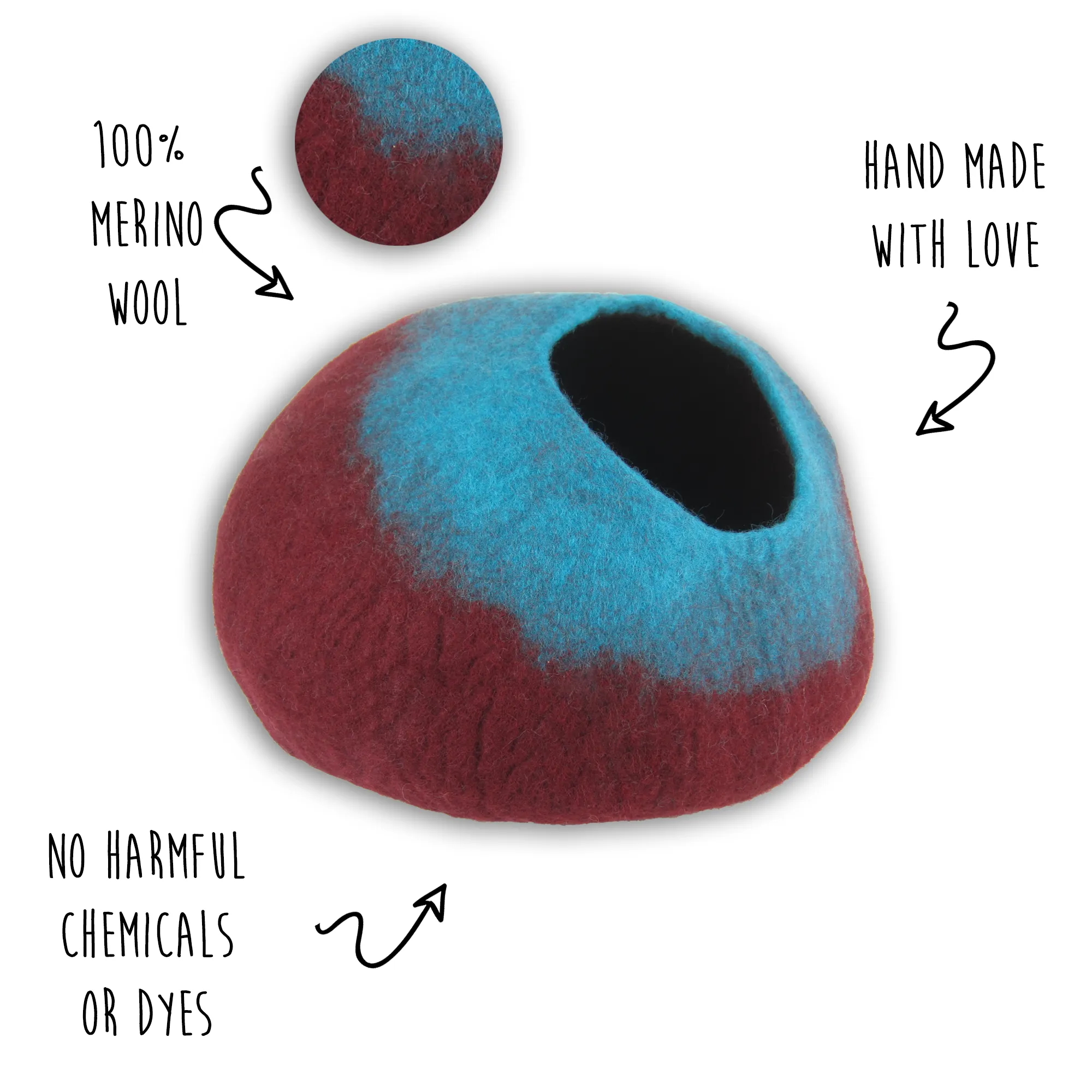 Maroon and Teal Cat Cave | Pet Bed