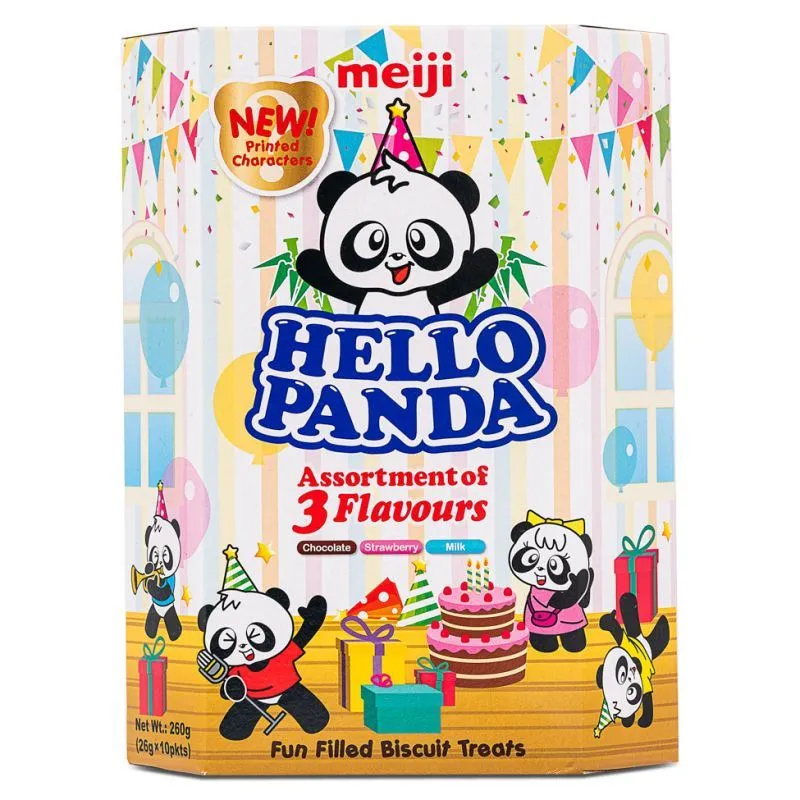 Meiji Hello Panda Biscuits with Assortment of 3 Flavours Filling 明治 熊貓夾心餅 (朱古力, 草莓, 牛奶味)