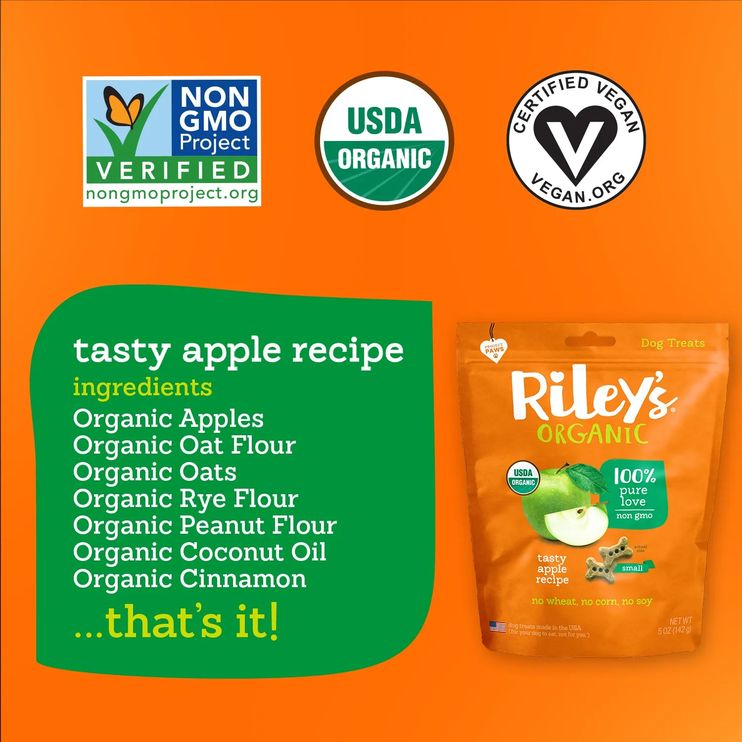 Tasty Organic Apple Baked Biscuits - Small Bone (5oz)