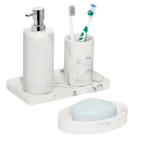 White Faux Marble Bath Accessory Set (4-Piece)