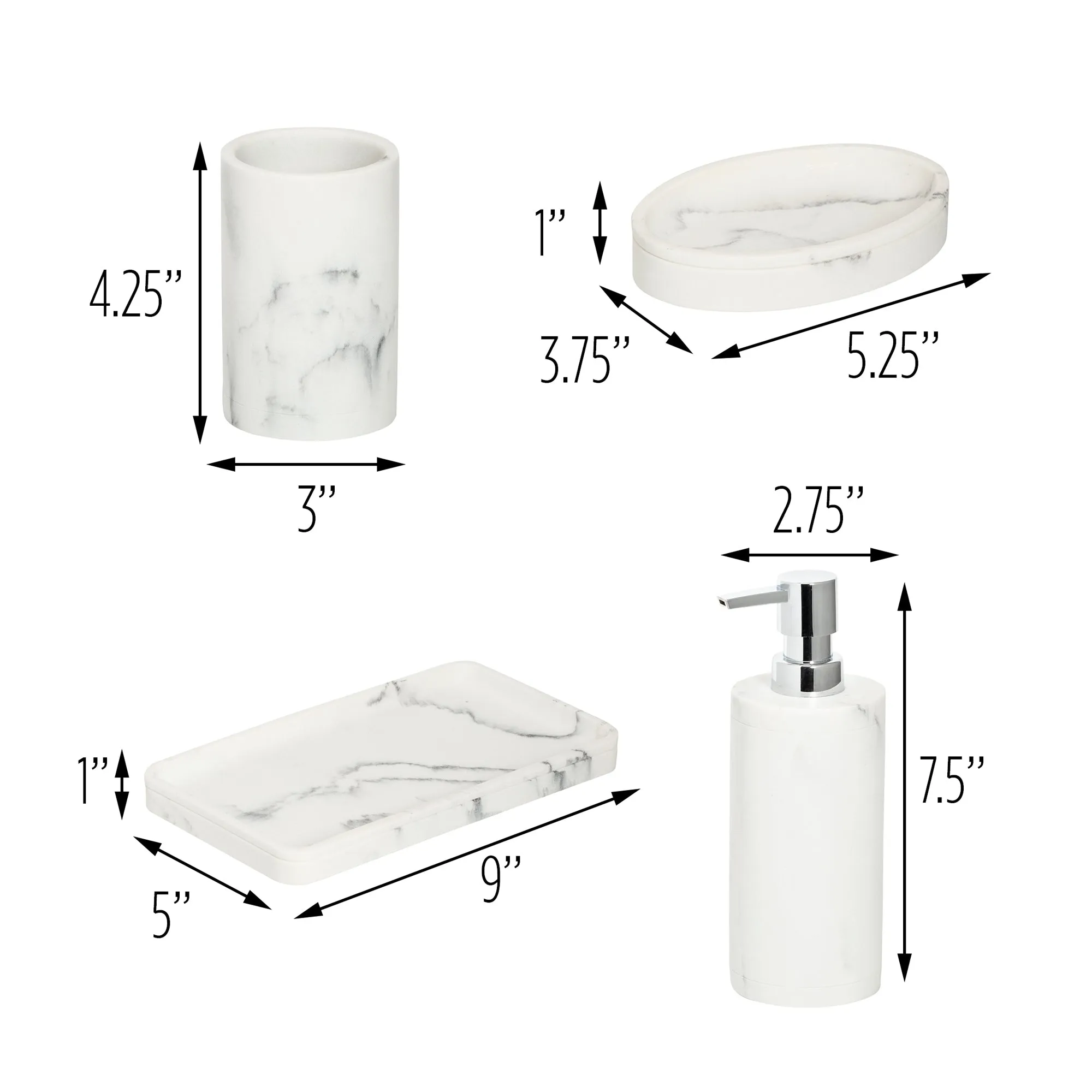 White Faux Marble Bath Accessory Set (4-Piece)